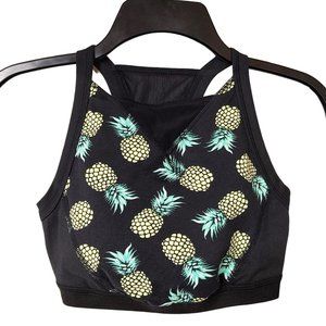 ZELOS Sports Bra Women's Size XS High Neck Pineapple Print Removable Pads